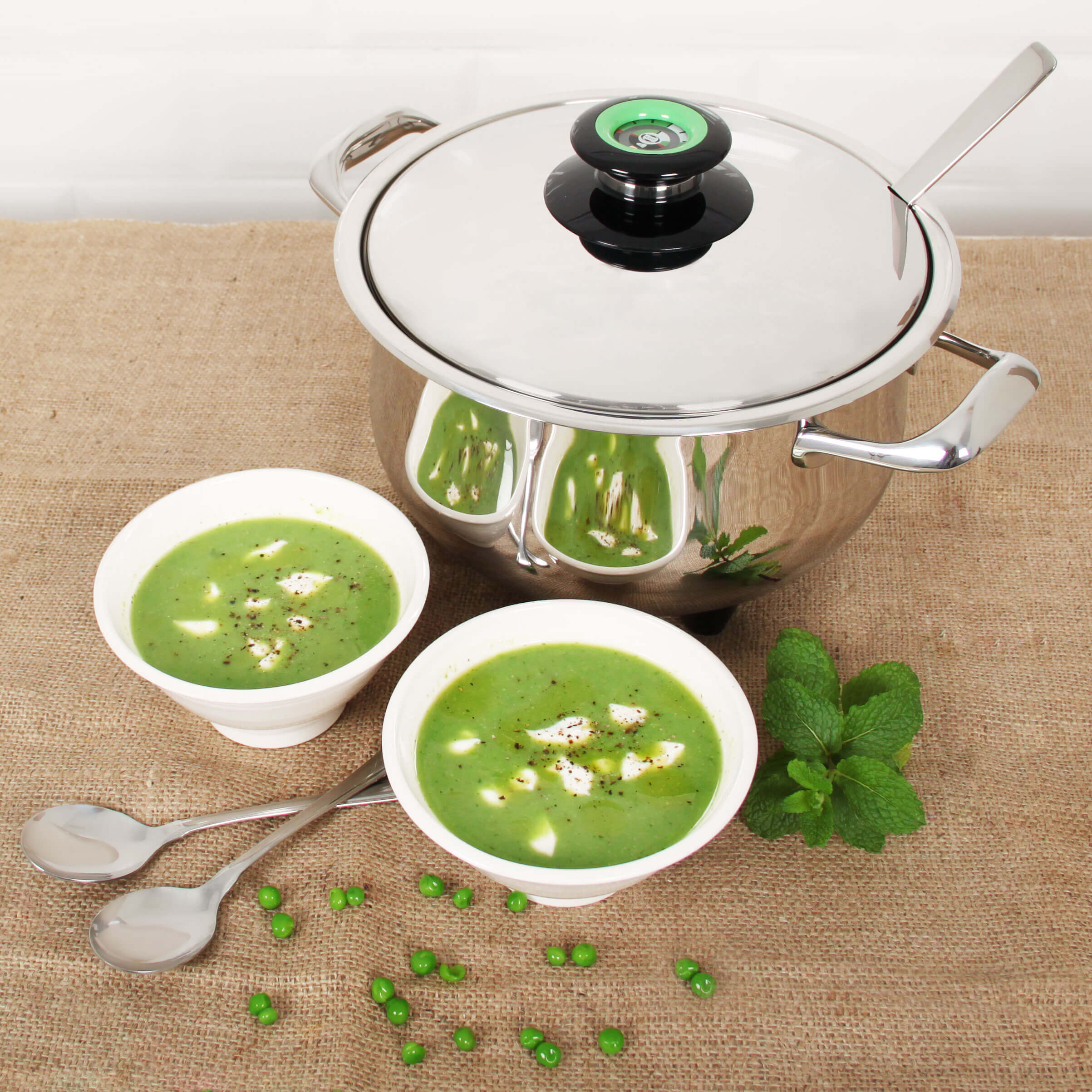 Pea & mint soup in the AMC Soup Tureen